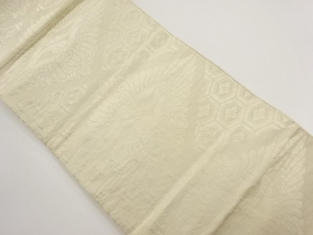 アンティーク　花亀甲に向かい鶴模様織り出し丸帯（材料）